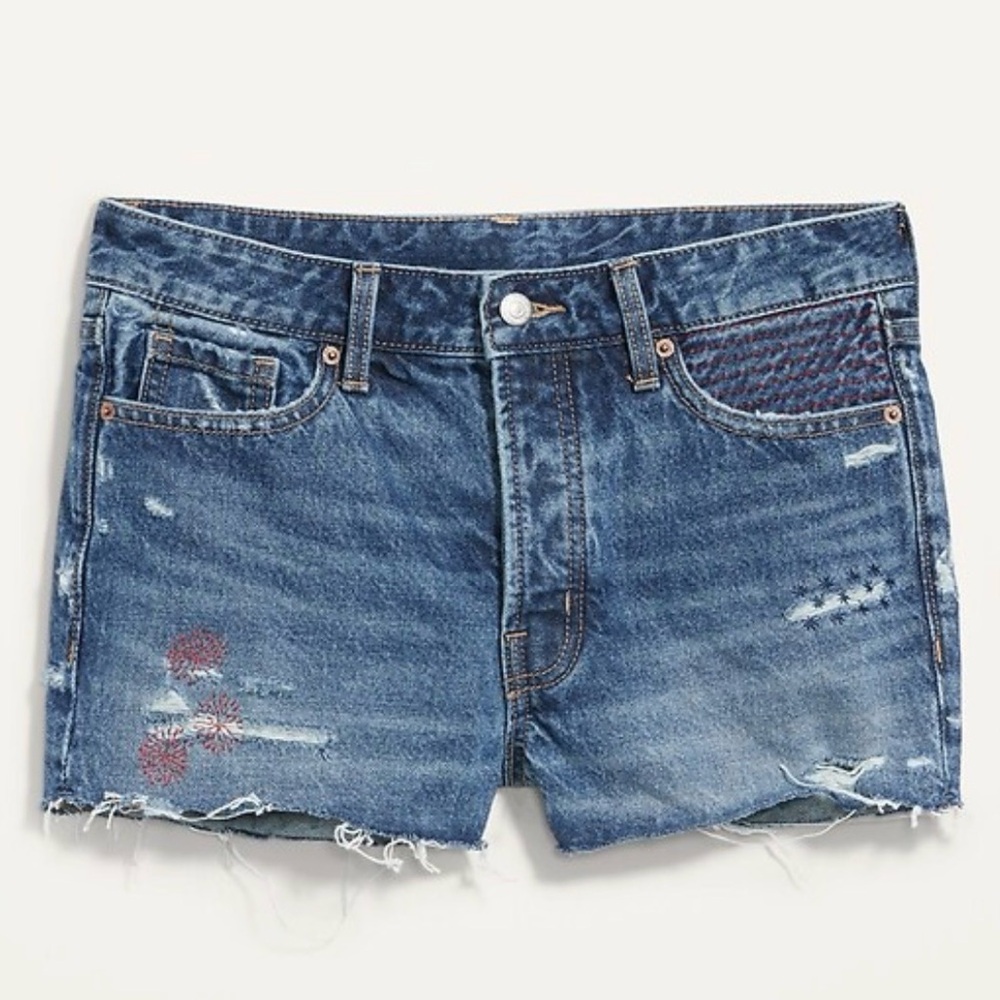 Old Navy NWT High Rise OG Short 4th of July Firework America Denim Shorts Sz 12